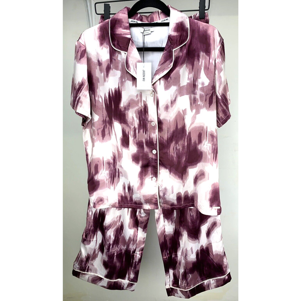 Jason Wu Satin Pajama Sleep Set Short Sleeve Pant M Medium Purple NWT